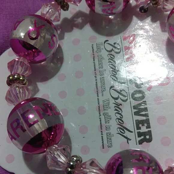 Cancer awareness pink beaded bracelet - Picture 2 of 3